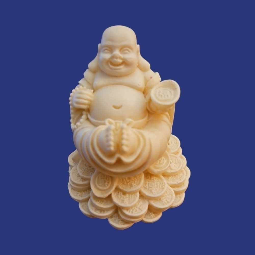 Cream Tauga Nut Carved Mini Feng Shui Happy Good Luck Fortune Buddha Figure
